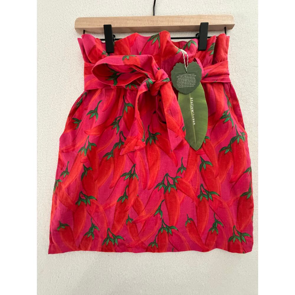 NWT FARM Rio Red & Pink Mini Skirt with Pepper Print